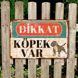 Hayg Equipment Dikkat Köpek Var Pas Görünümlü Vintage Alüminyum Uyarı Levhası - Pitbull