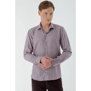 Erkek Bordo Trend Baskılı Desenli Italyan Yaka Slim Fit Gömlek