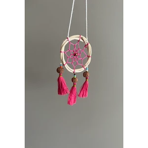 Rattan Kasnaklı El Yapımı Araba Süsü/kapı Süsü Düş Kapanı/dreamcatcher-Pembe-7 cm Çap