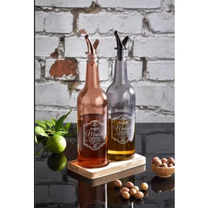 2'li Büyük Boy Yağdanlık 750 cc Rose Gold ve Füme Sızdırmaz Cam Yağlık Sirkelik Sosluk Seti