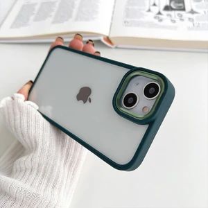 iPhone 15 Plus Uyumlu Kılıf Metal Tuş ve Kamera Çerçeveli Arkası Sararmaz Şeffaf Kenarları Renkli