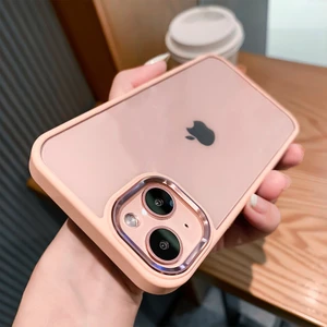 iPhone 15 Plus Uyumlu Kılıf Metal Tuş ve Kamera Çerçeveli Arkası Sararmaz Şeffaf Kenarları Renkli