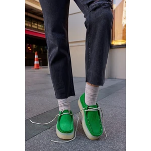 James Yeşil  Deri Bağcıklı Kadın Ayakkabı