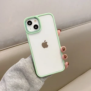 iPhone 15 Plus Uyumlu Kılıf Metal Tuş ve Kamera Çerçeveli Arkası Sararmaz Şeffaf Kenarları Renkli