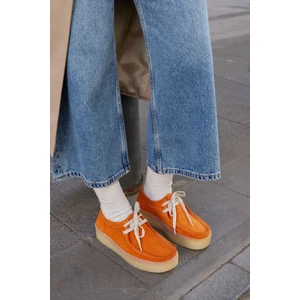 James Turuncu  Deri Bağcıklı Kadın Ayakkabı