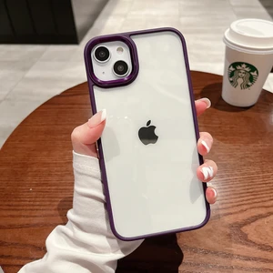 iPhone 15 Plus Uyumlu Kılıf Metal Tuş ve Kamera Çerçeveli Arkası Sararmaz Şeffaf Kenarları Renkli