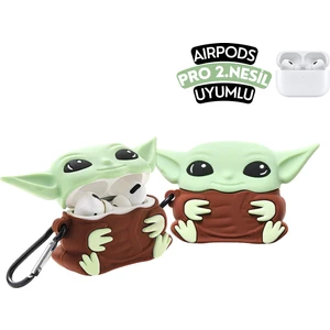Airpods Pro 2. Nesil Uyumlu Sevimli Yoda Figürlü Koruyucu ve Darbe Emici Silikon Kulaklık Kılıfı