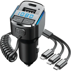 HY-XCB50 USB 5V 3.1A LED Ekran USB Siyah 3 In 1 Şarj Kablolu Bluetooth Fm Transmitter