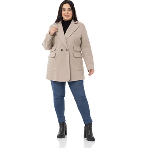 Disentis Modest Büyük Beden Cep Detaylı Astarlı Kısa Taş Rengi Kaban