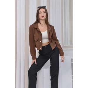 Yeni Sezon Crop Model Kaşe Ceket Kahverengi
