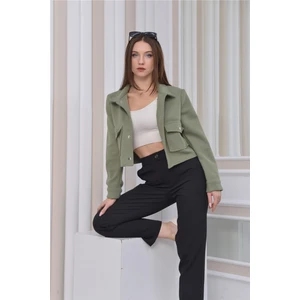 Yeni Sezon Crop Model Kaşe Ceket Haki