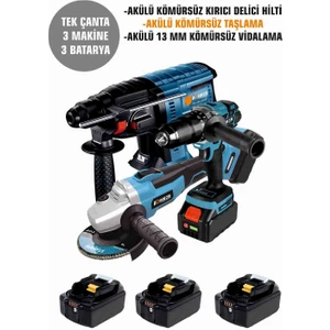 Akülü 3 Bataryalı Taşlama + Kırıcı + Vidalama , V258 5000MAH , Profesyonel Delme Vidalama Taşlama