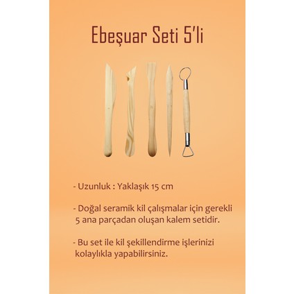 Beyaz Seramik Hamuru 1 kg Kil Ebeşuar Seti 6X15 ml Guaj Seti Seramik Kil Ahşap Merdane Oyun Hamuru