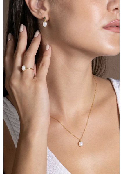 Doğal Ay Taşı Taşlı Minimal Gümüş Kadın Takı Seti Altın Rengi - 10 fiyatları