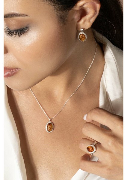 Damla Kehribar Taşlı Minimal Gümüş Takı Seti Gümüş Rengi - 8 modelleri