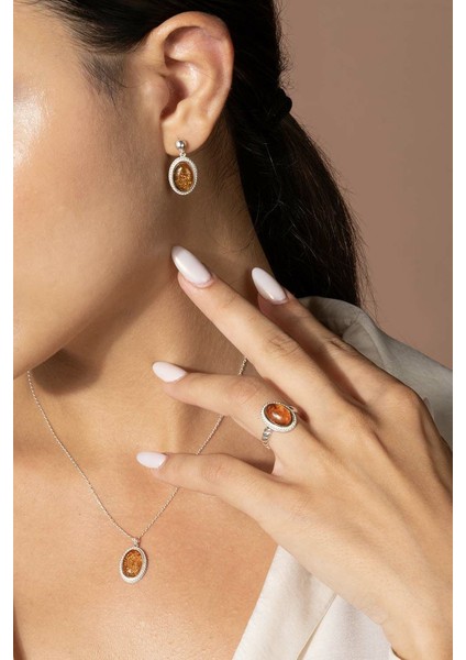 Damla Kehribar Taşlı Minimal Gümüş Takı Seti Gümüş Rengi - 8 indirimleri