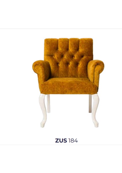 Sandalye Zus184 Kapitone Berjer Kayın Retro Ayak Beyaz -Sarı Nubuk Kumaş El Yapım