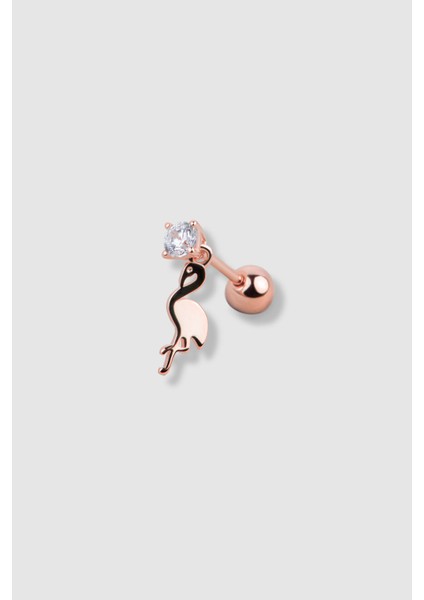 Şık Flamingo 18 Ayar Rose Altın Kaplama Gümüş Tek Tragus Percing