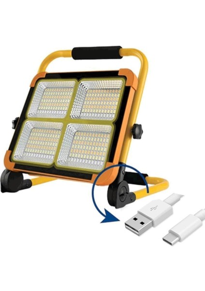 Güneş Enerjili Ikaz Lambalı Portatif LED Projektör 100 Watt L Ayaklı