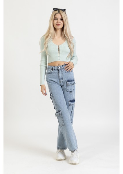 Italyan Kol Önü Agraflı Hırka, Kanca Detaylı Bluz, Boyundan Bağlamalı Crop BLUZ,60188