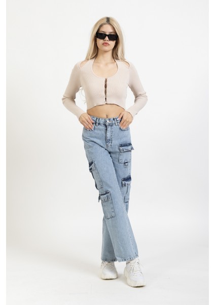 Italyan Kol Önü Agraflı Hırka, Kanca Detaylı Bluz, Boyundan Bağlamalı Crop BLUZ,60188