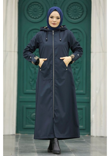 Kapşonlu Lacivert Tesettür Kaban 60623L modelleri