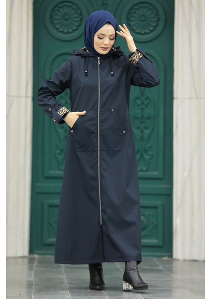 Kapşonlu Lacivert Tesettür Kaban 60623L fırsatları