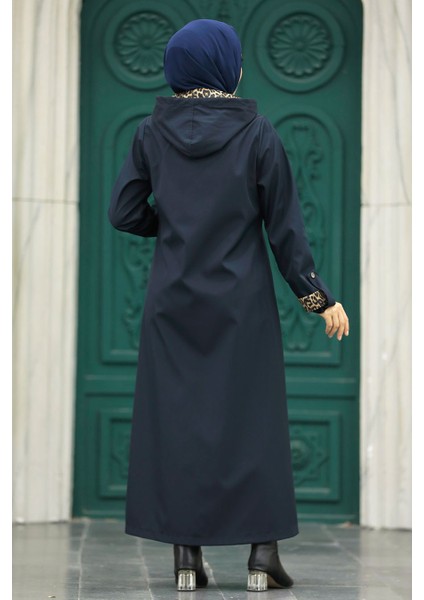 Kapşonlu Lacivert Tesettür Kaban 60623L indirimleri