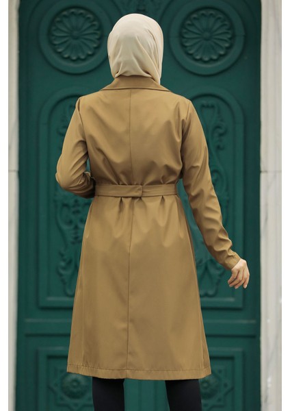 Tokalı Kemerli Kahverengi Tesettür Trençkot 59371KH indirimleri