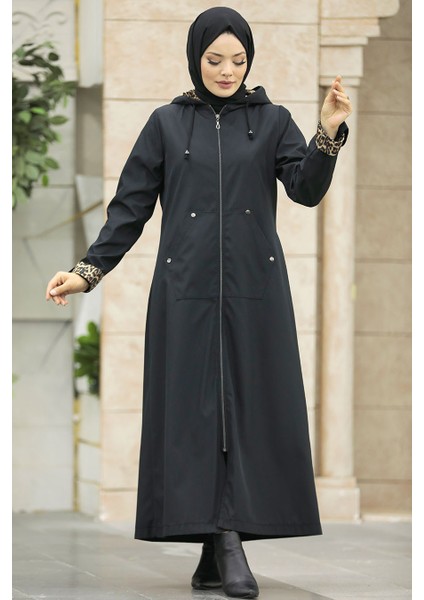 Kapşonlu Siyah Tesettür Kaban 60623S