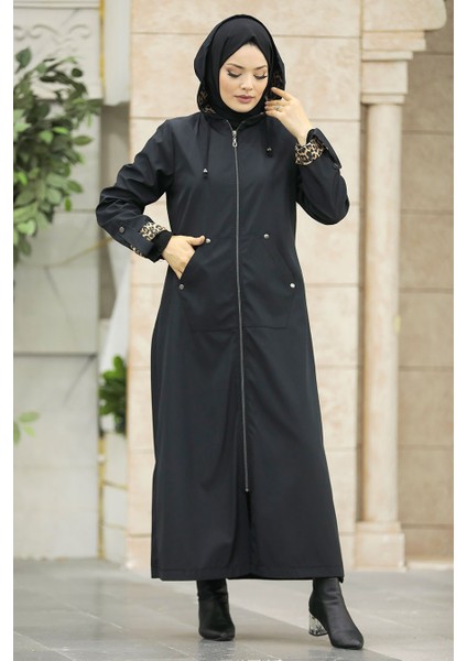 Kapşonlu Siyah Tesettür Kaban 60623S fiyatları