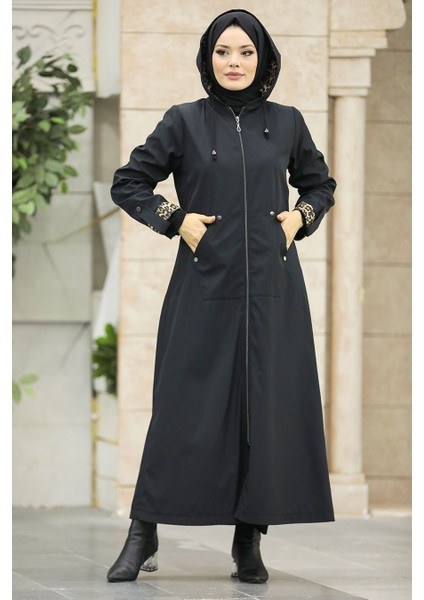 Kapşonlu Siyah Tesettür Kaban 60623S fırsatları