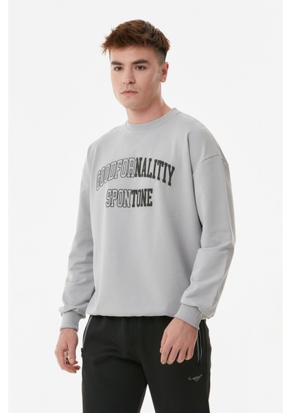 Yazılı Bisiklet Yaka Oversize Sweatshirt