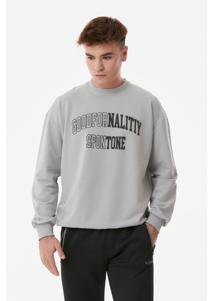 Yazılı Bisiklet Yaka Oversize Sweatshirt