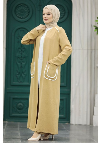 Cep Detaylı Bisküvi Tesettür Kimono Üçlü Takım 80101BS fiyatları