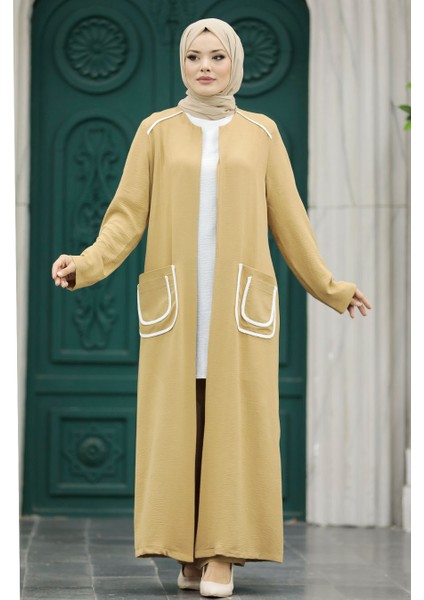 Cep Detaylı Bisküvi Tesettür Kimono Üçlü Takım 80101BS modelleri