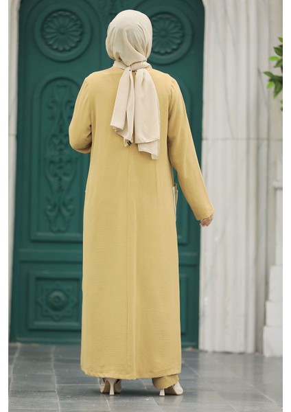 Cep Detaylı Bisküvi Tesettür Kimono Üçlü Takım 80101BS fırsatları