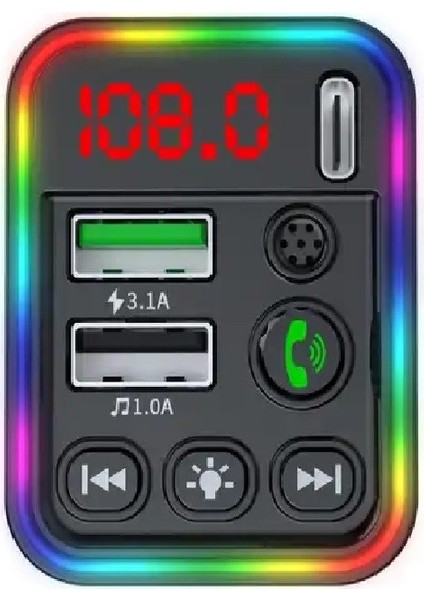 C617 Rgb Işıklı Pd 18 + Qc 3.1A Şarj Bluetooth 5.1V Fm Transmitter