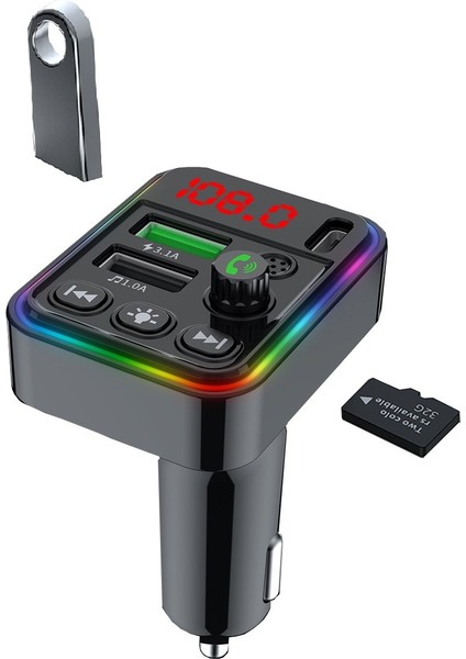 C617 Rgb Işıklı Pd 18 + Qc 3.1A Şarj Bluetooth 5.1V Fm Transmitter