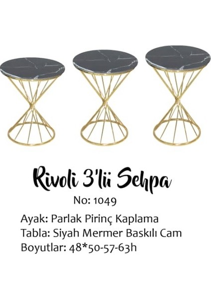 Brc Zigon Rivoli Siyah Mermer Temper Cam Metal Gold Renk Kaplama Ayak El Yapım
