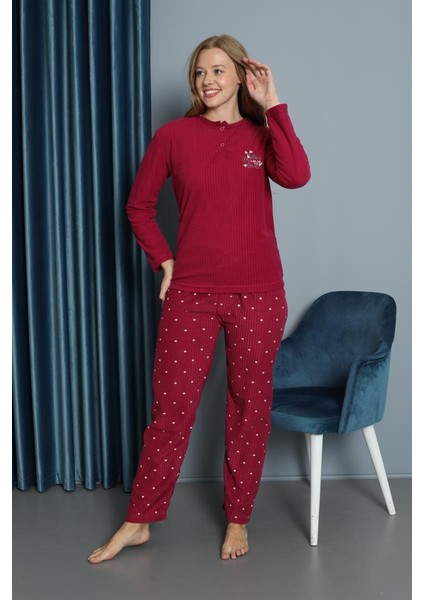 Yeni Sezon Sonbahar/kış Kadın Welsoft Yuvarlak Yaka Düz Desen Kalın Polar Pijama Takımı 30009 modelleri