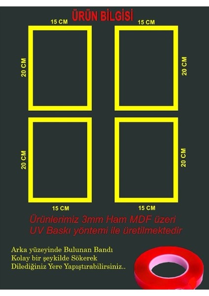 4 Parça Mutfak Ev Dekarasyon Çerçeve Görünümlü Ahşap Arkası Yapışkanlı Mdf Tablo Çoklu Set