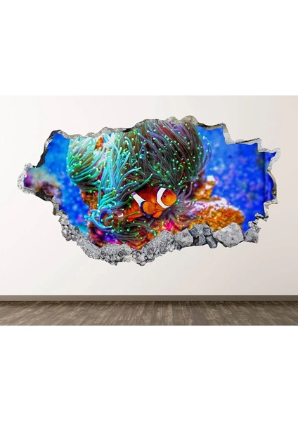 Büyük Akvaryum Balıklar ve Deniz Canlıları Full Hd Baskı 3D Duvar Sticker