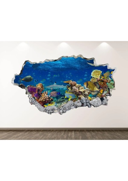 Büyük Akvaryum Balıklar ve Deniz Canlıları Full Hd Baskı 3D Duvar Sticker