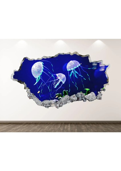Büyük Akvaryum Balıklar ve Deniz Canlıları Full Hd Baskı 3D Duvar Sticker