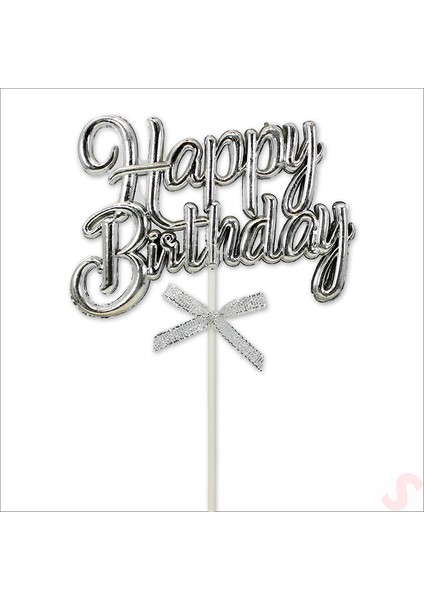 Happy Birthday Pasta Süsü, 23CM x 12,5cm - Gümüş