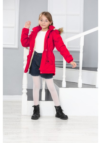 Kız Çocuk Kanvas Kumaş Su ve Rüzgar Geçirmez Çıkarılabilir Kapüşonlu İçi Kürk Astarlı Uzun Mont Kaban-MNT-0013 fiyatları