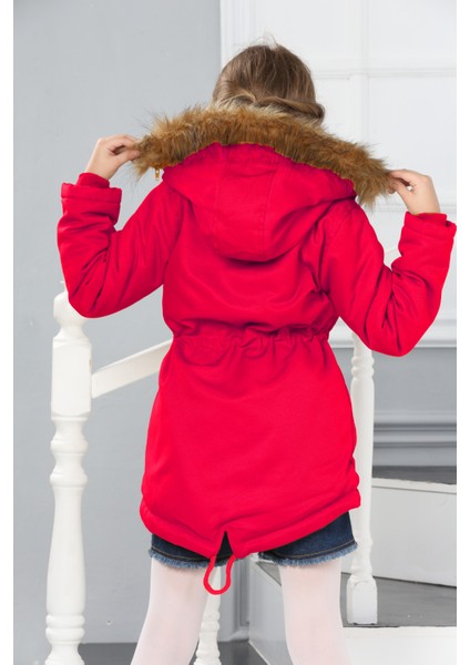 Kız Çocuk Kanvas Kumaş Su ve Rüzgar Geçirmez Çıkarılabilir Kapüşonlu İçi Kürk Astarlı Uzun Mont Kaban-MNT-0013 indirimleri