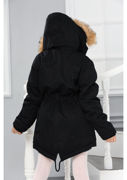 Kız Çocuk Kanvas Kumaş Su ve Rüzgar Geçirmez Çıkarılabilir Kapüşonlu İçi Kürk Astarlı Uzun Mont Kaban-MNT-0013 indirimleri