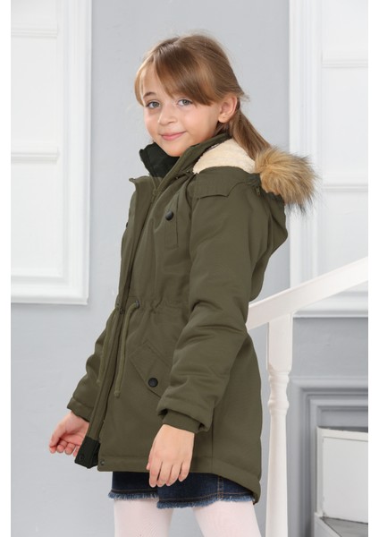 Kız Çocuk Kanvas Kumaş Su ve Rüzgar Geçirmez Çıkarılabilir Kapüşonlu İçi Kürk Astarlı Uzun Mont Kaban-MNT-0013 fiyatları